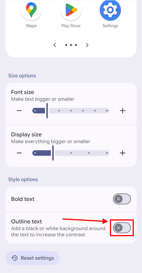 Tap the toggle switch for High-contrast text